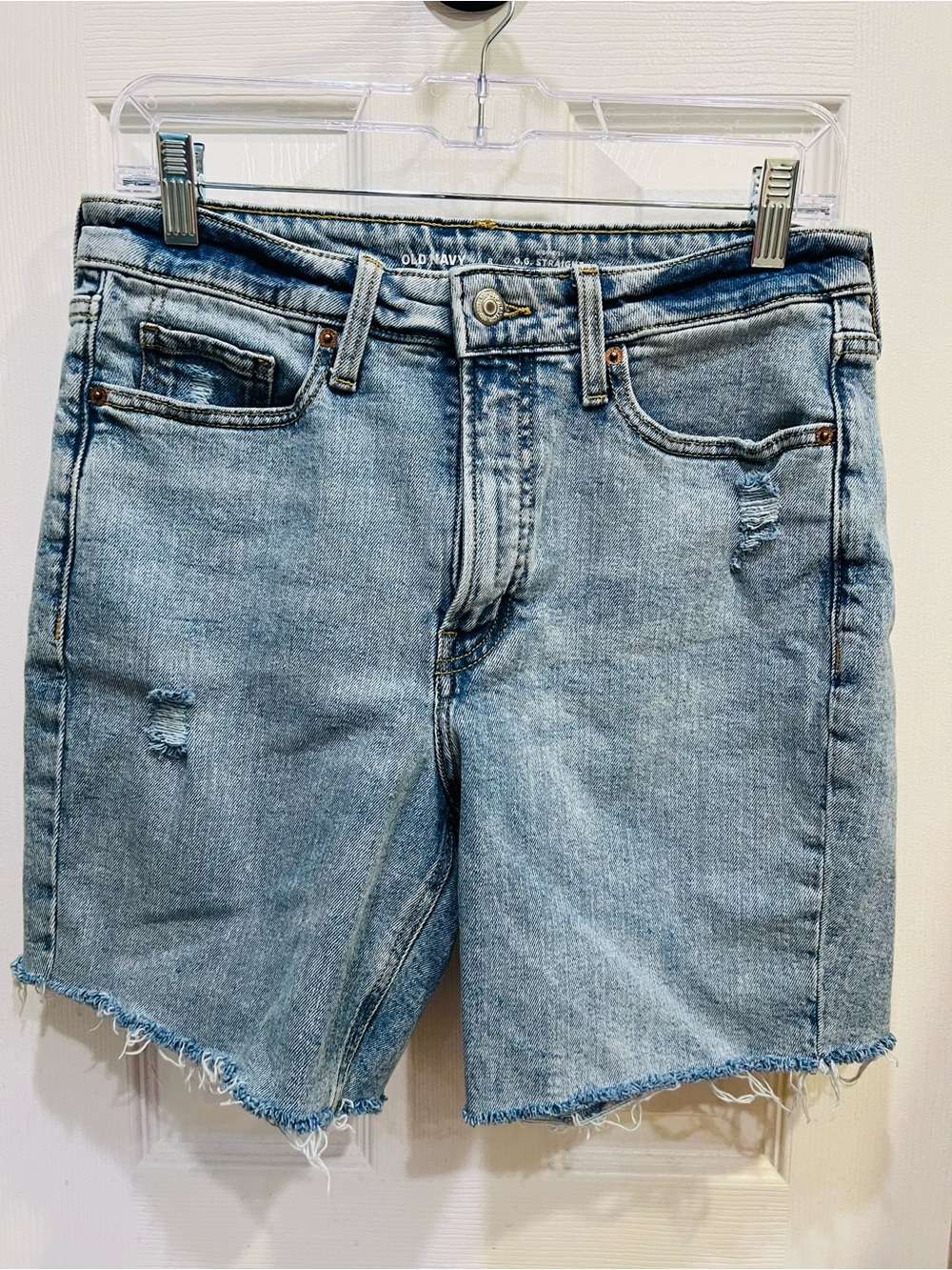 Old Navy Women's Light Blue Distressed Denim Bermuda Shorts